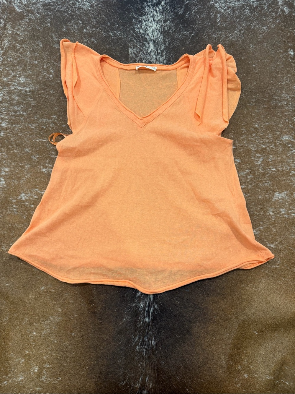 New In Peach-Orange Flutter Tie-Shoulder Top Size Small